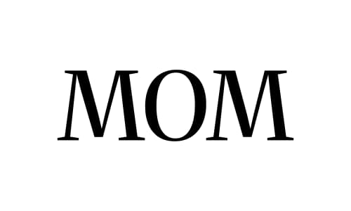 Rotational ambigram example for the word pair 'MOM' and 'WOW' using a geometric sans style